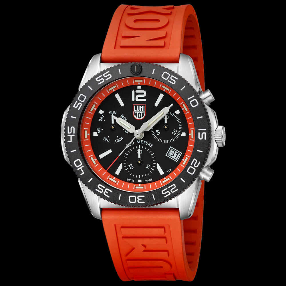 LUMINOX PACIFIC DIVER ORANGE CHRONOGRAPH WATCH 3149 - TILT VIEW