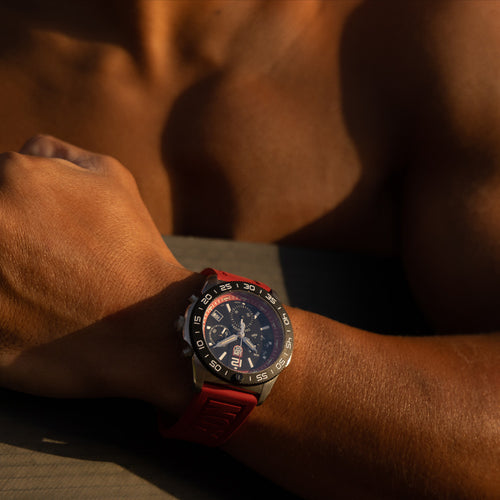 LUMINOX PACIFIC DIVER RED CHRONOGRAPH WATCH 3155 - WRIST VIEW
