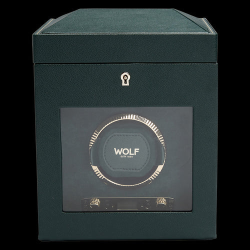 WOLF BRITISH RACING GREEN SINGLE WATCH WINDER - FRONT VIEW