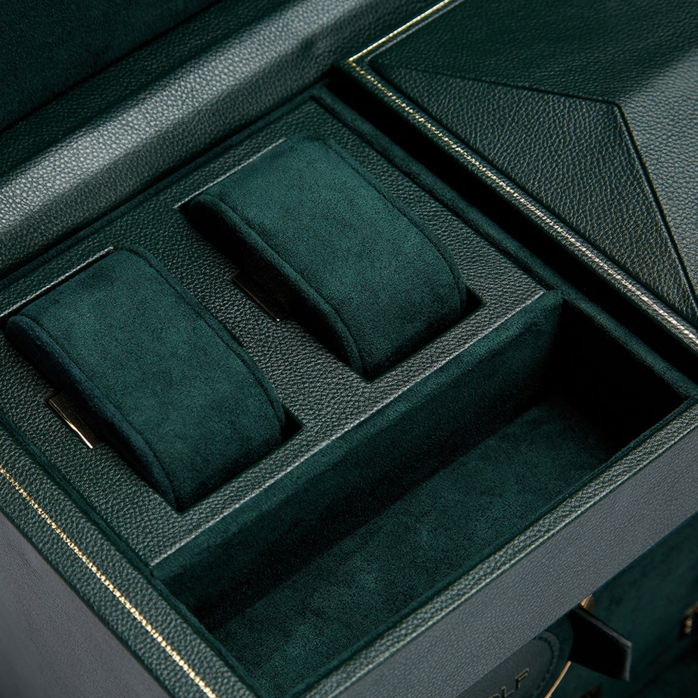 WOLF BRITISH RACING GREEN DOUBLE WATCH WINDER - CLOSE-UP 3