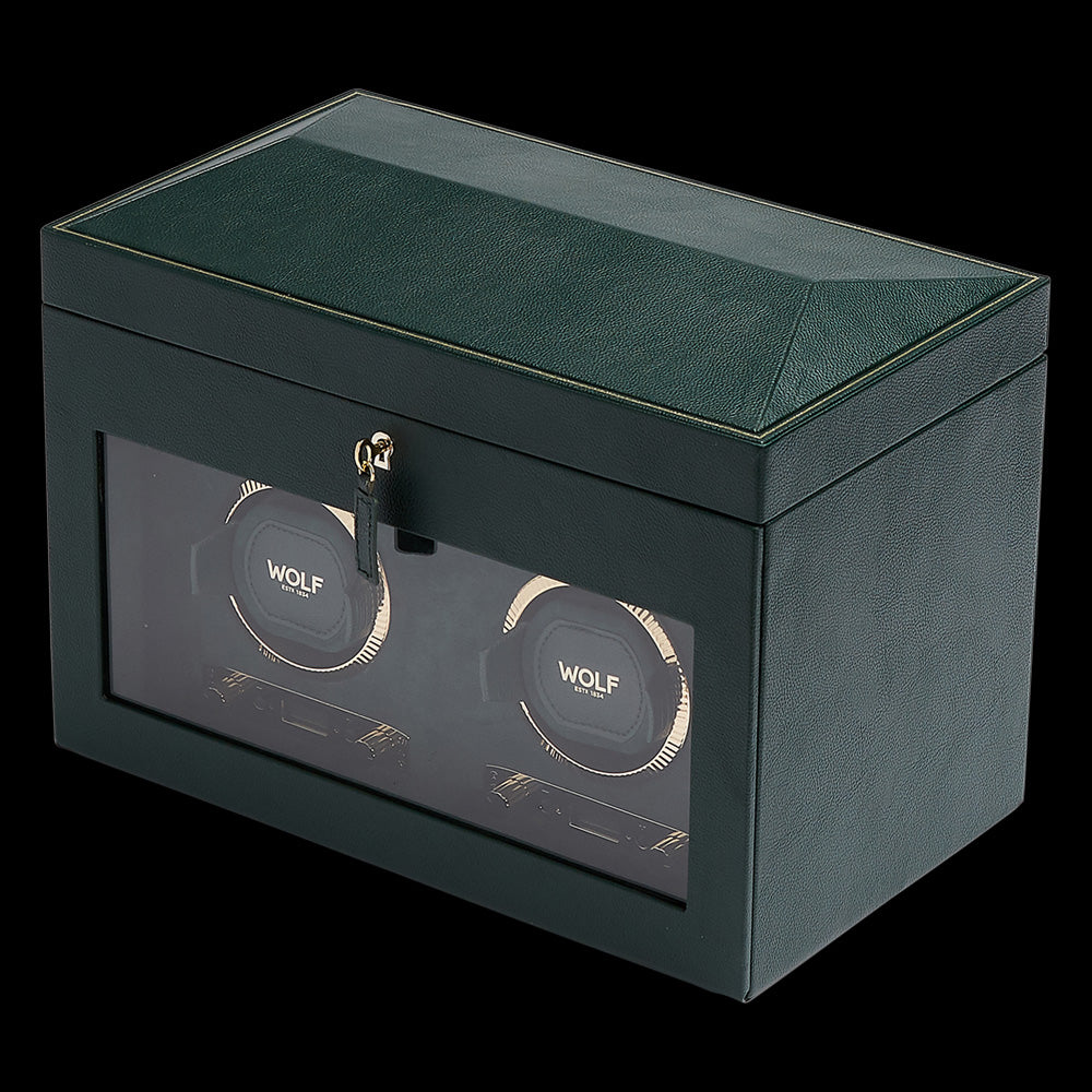 WOLF BRITISH RACING GREEN DOUBLE WATCH WINDER - TILT VIEW