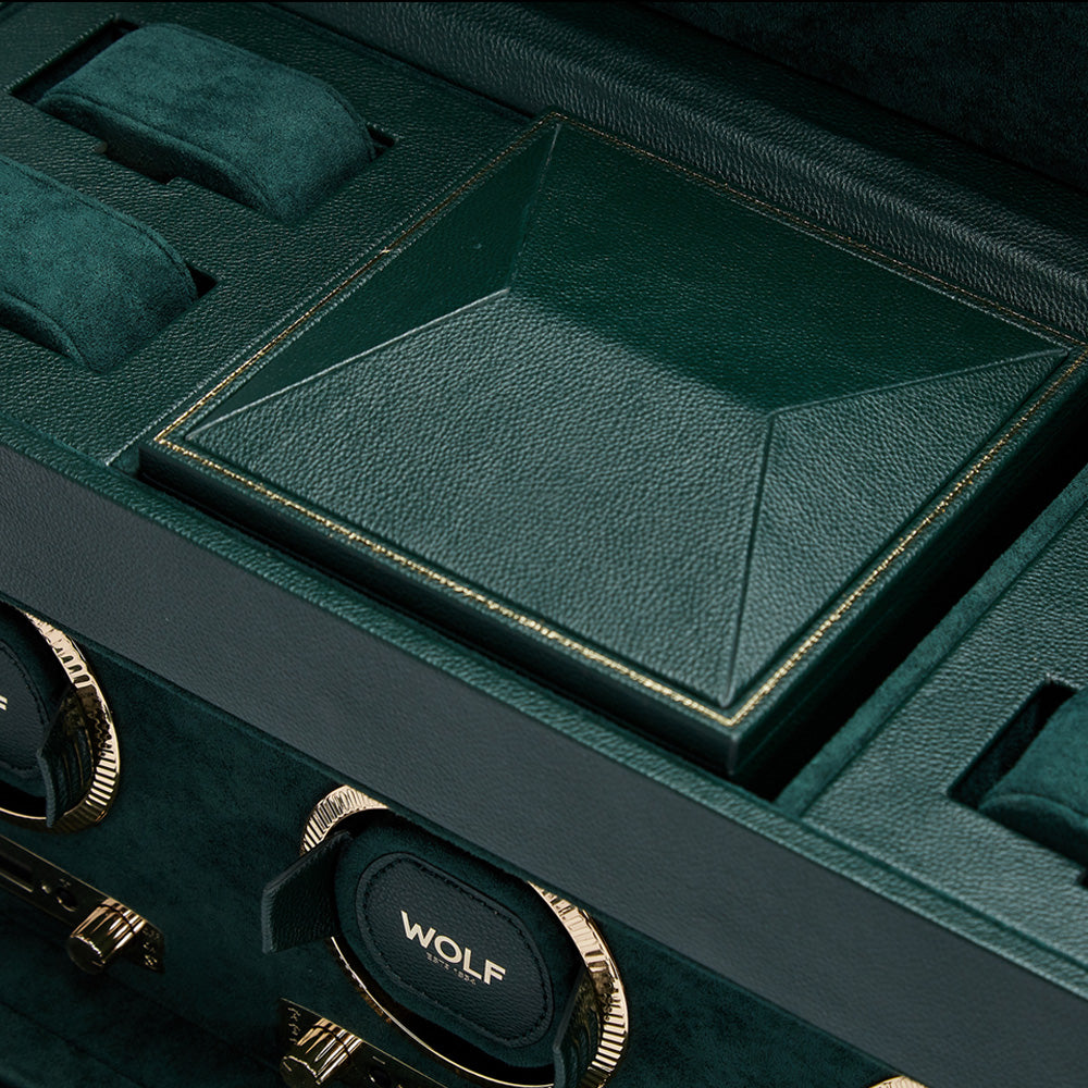 WOLF BRITISH RACING GREEN TRIPLE WATCH WINDER - CLOSE-UP VIEW 2