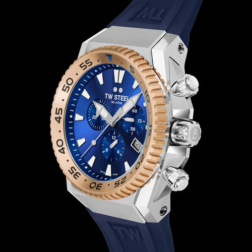 TW STEEL ACE DIVER ROSE GOLD & BLUE WATCH ACE402 - SIDE VIEW
