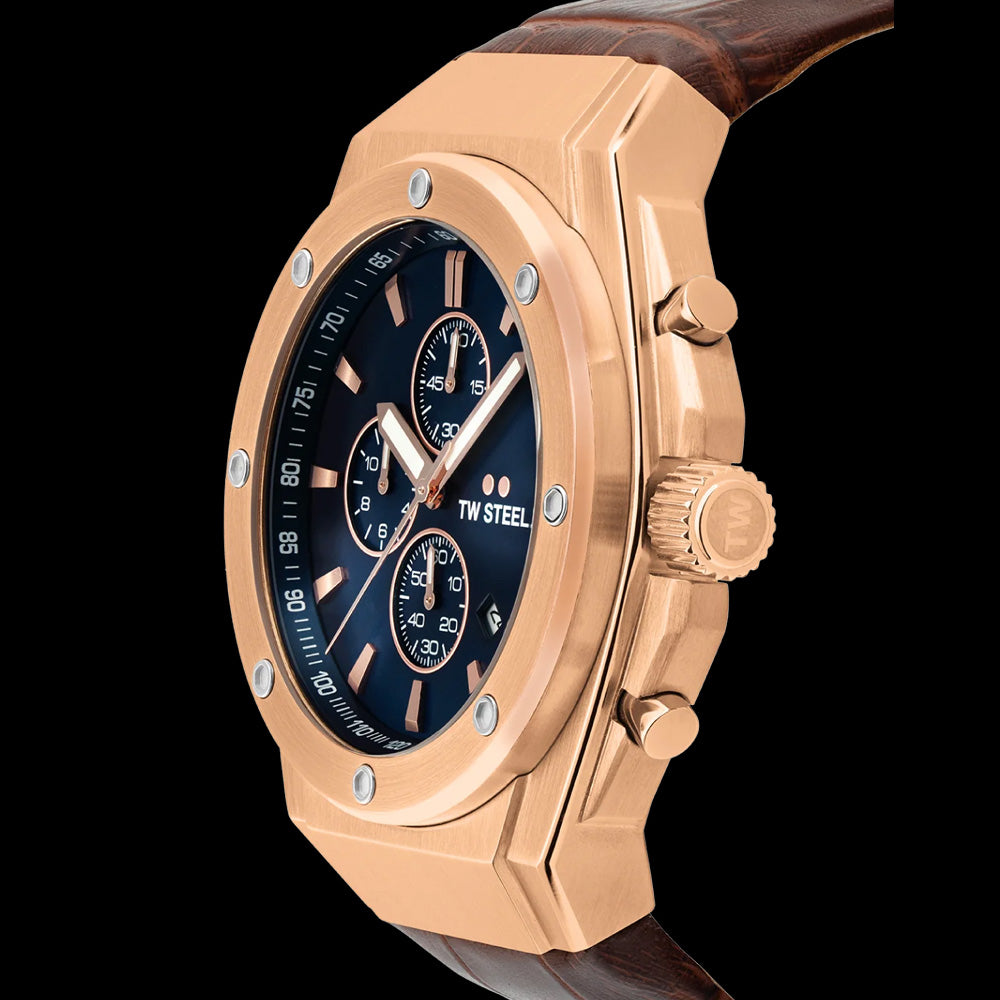 TW STEEL CEO TECH ROSE GOLD BROWN LEATHER MEN'S WATCH CE4106 - SIDE VIEW