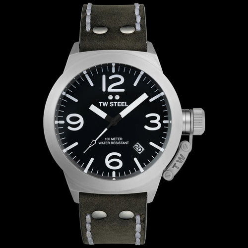 TW STEEL CANTEEN BLACK DIAL LEATHER WATCH CS101