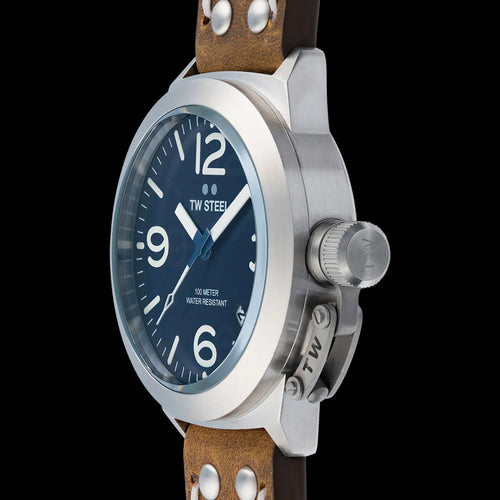 TW STEEL CANTEEN BLUE DIAL LEATHER WATCH CS102 - SIDE VIEW