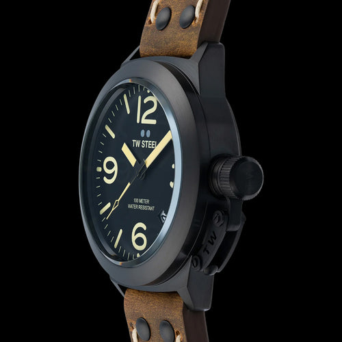 TW STEEL CANTEEN BLACK LEATHER WATCH CS103 - SIDE VIEW
