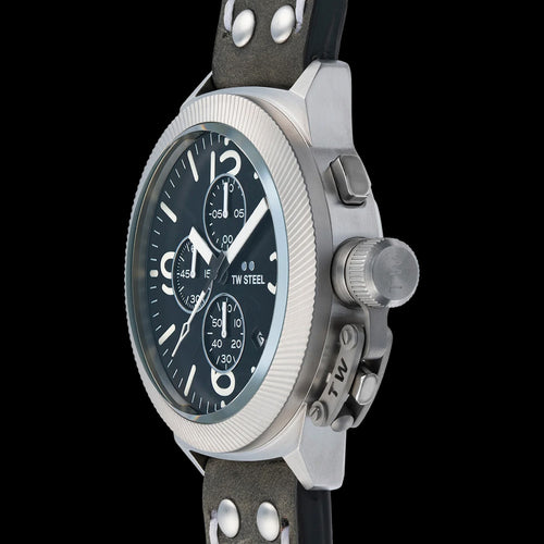 TW STEEL CANTEEN BLACK DIAL CHRONO LEATHER WATCH CS105 - SIDE VIEW