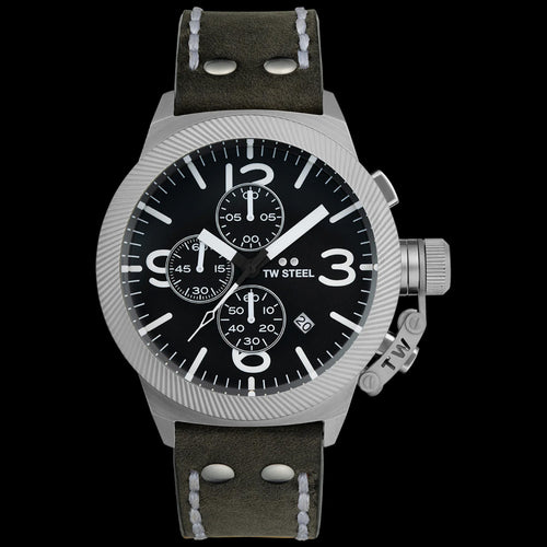 TW STEEL CANTEEN BLACK DIAL CHRONO LEATHER WATCH CS105