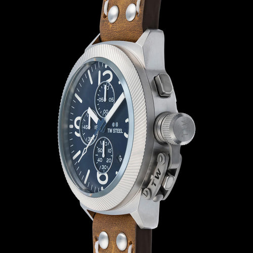 TW STEEL CANTEEN BLUE DIAL CHRONO LEATHER WATCH CS106 - SIDE VIEW