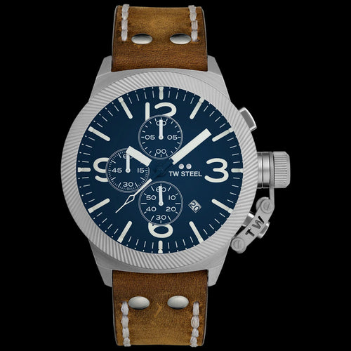 TW STEEL CANTEEN BLUE DIAL CHRONO LEATHER WATCH CS106