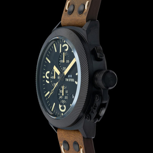 TW STEEL CANTEEN BLACK CHRONO LEATHER WATCH CS107 - SIDE VIEW