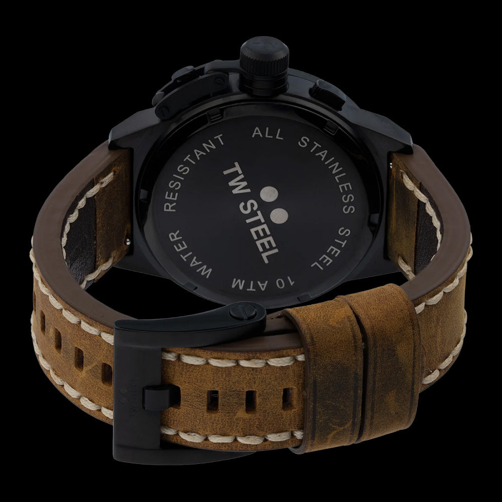 TW STEEL CANTEEN BLACK CHRONO LEATHER WATCH CS107 - BACK VIEW