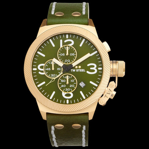 TW STEEL CANTEEN GREEN DIAL GOLD CHRONO LEATHER WATCH CS108