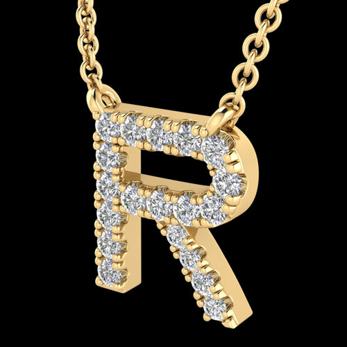 LETTER R DIAMOND INITIAL 9 CARAT GOLD NECKLACE