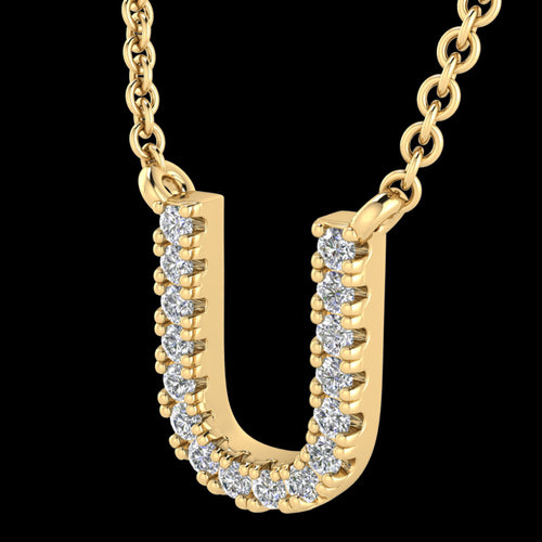 LETTER U DIAMOND INITIAL 9 CARAT GOLD NECKLACE