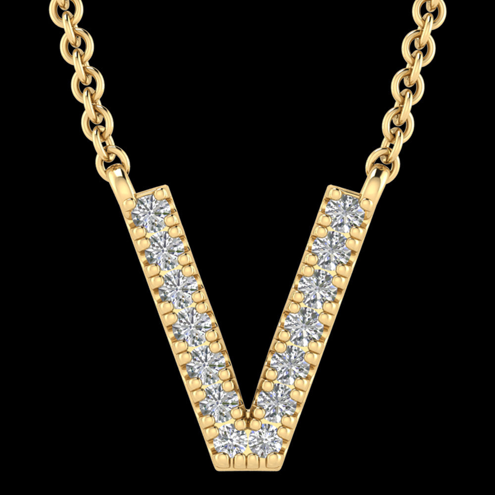 LETTER V DIAMOND INITIAL 9 CARAT GOLD NECKLACE