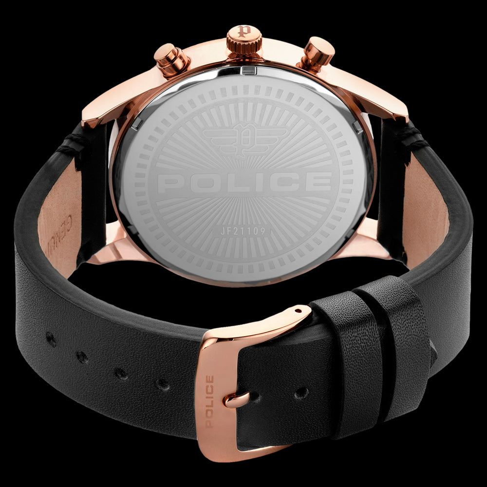 POLICE MEN'S DRIVER BLACK DIAL ROSE GOLD WATCH - BACK VIEW