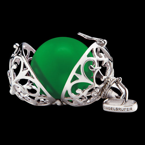 ENGELSRUFER SILVER GREEN SOUNDBALL PENDANT - OPEN VIEW