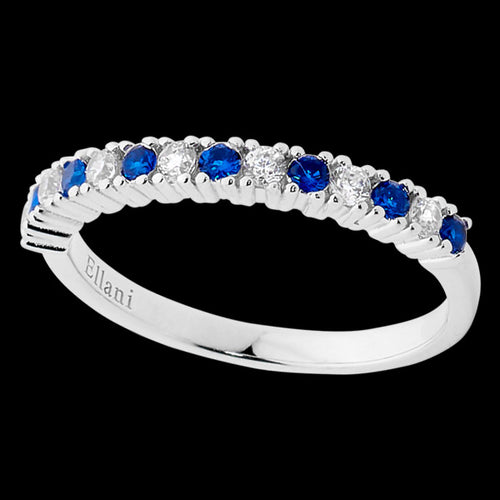 ELLANI STERLING SILVER SAPPHIRE BLUE CZ SINGLE ROW RING - TOP VIEW