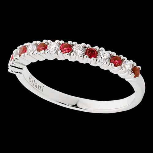 ELLANI STERLING SILVER RUBY RED CZ SINGLE ROW RING - TOP VIEW