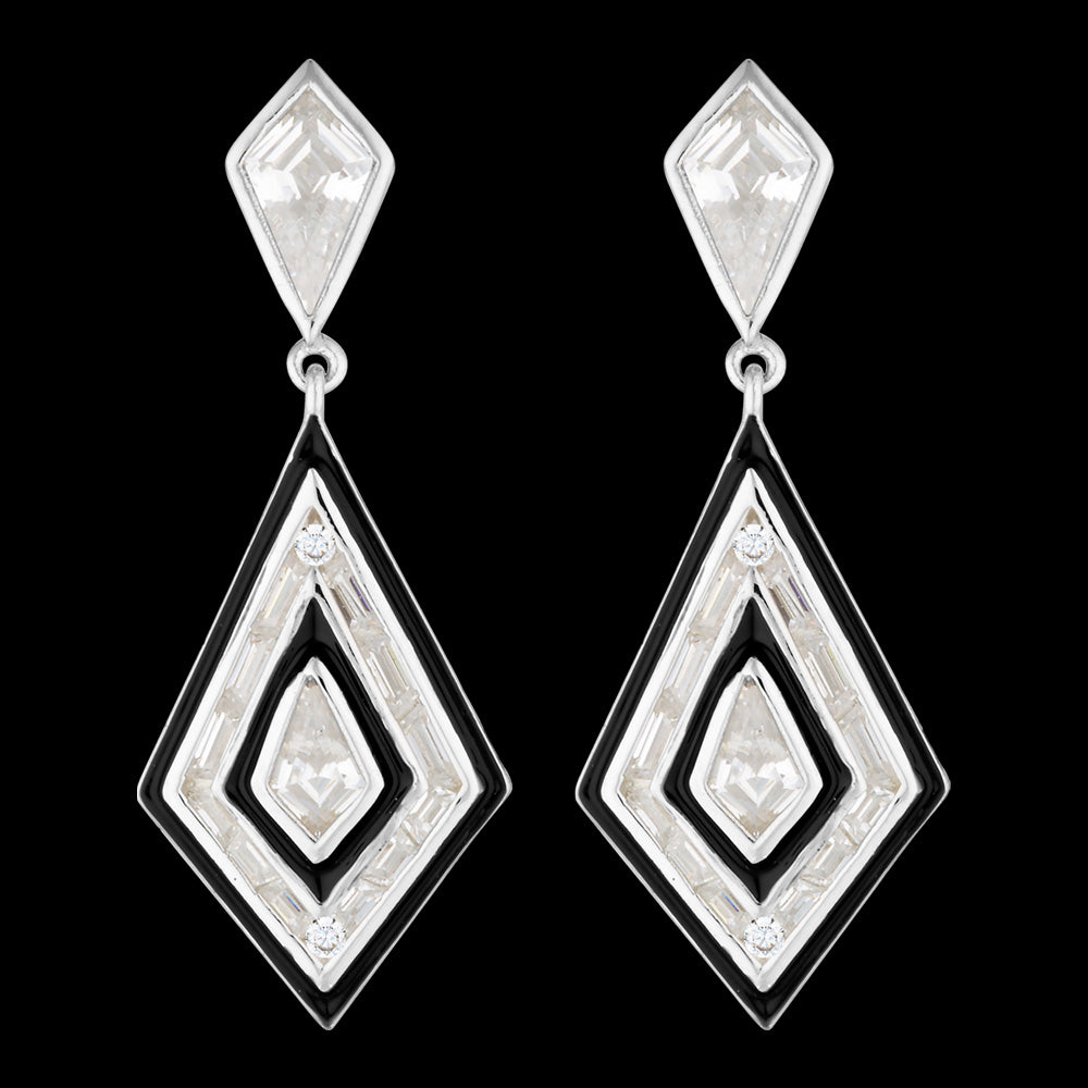 GEORGINI REFLECTION ART DECO SILVER & BLACK EARRINGS