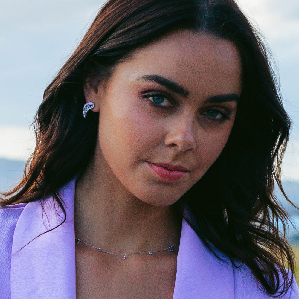 GEORGINI ANGELIC VIOLET EARRINGS | A CHRISTMAS JOURNEY - MODEL VIEW 2