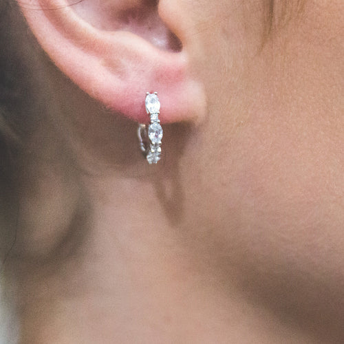 GEORGINI AURORA GLIMMER SILVER CZ EARRINGS - MODEL VIEW