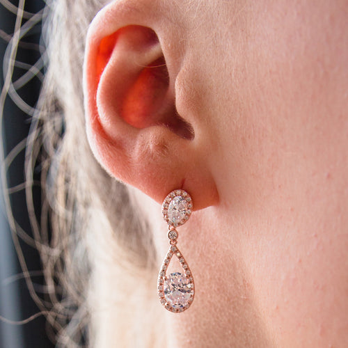 GEORGINI AURORA RADIANCE ROSE GOLD EARRINGS - MODEL VIEW