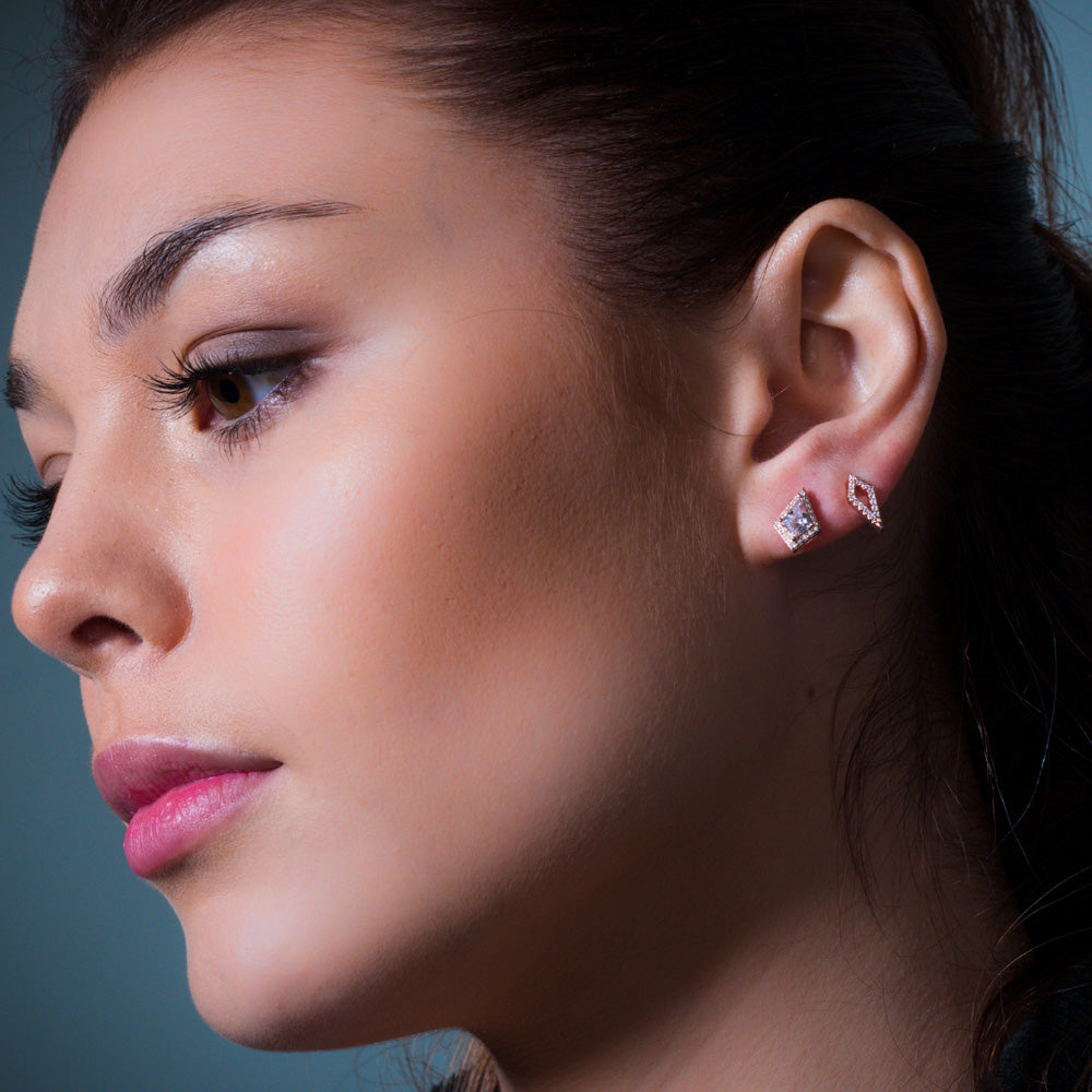 GEORGINI SHIELD ROSE GOLD EARRINGS - MODEL VIEW