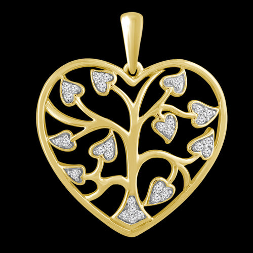 TREE OF LIFE HEART 9K YELLOW GOLD DIAMOND PENDANT