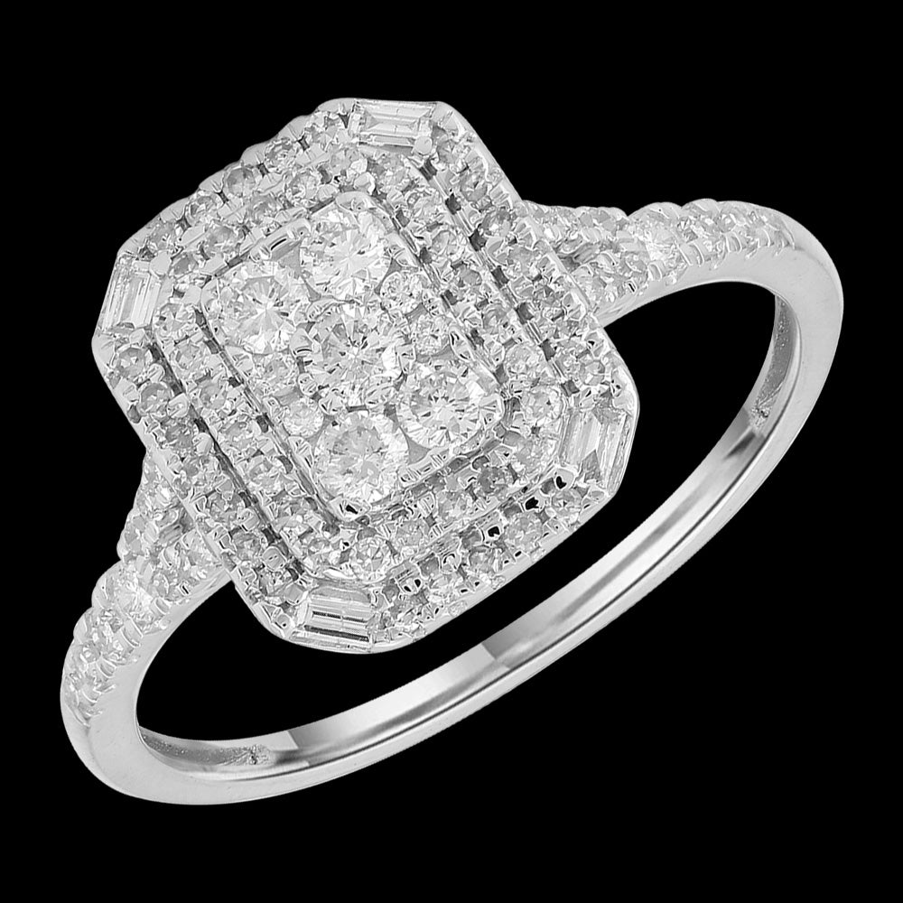 DIAMOND 9K WHITE GOLD CLUSTER RING