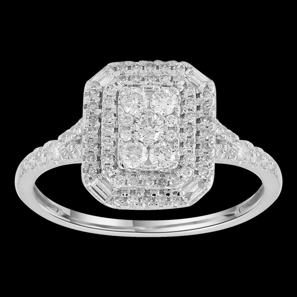 DIAMOND 9K WHITE GOLD CLUSTER RING - FRONT VIEW