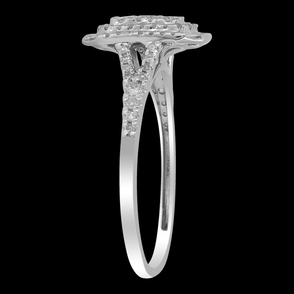 DIAMOND 9K WHITE GOLD CLUSTER RING - SIDE VIEW