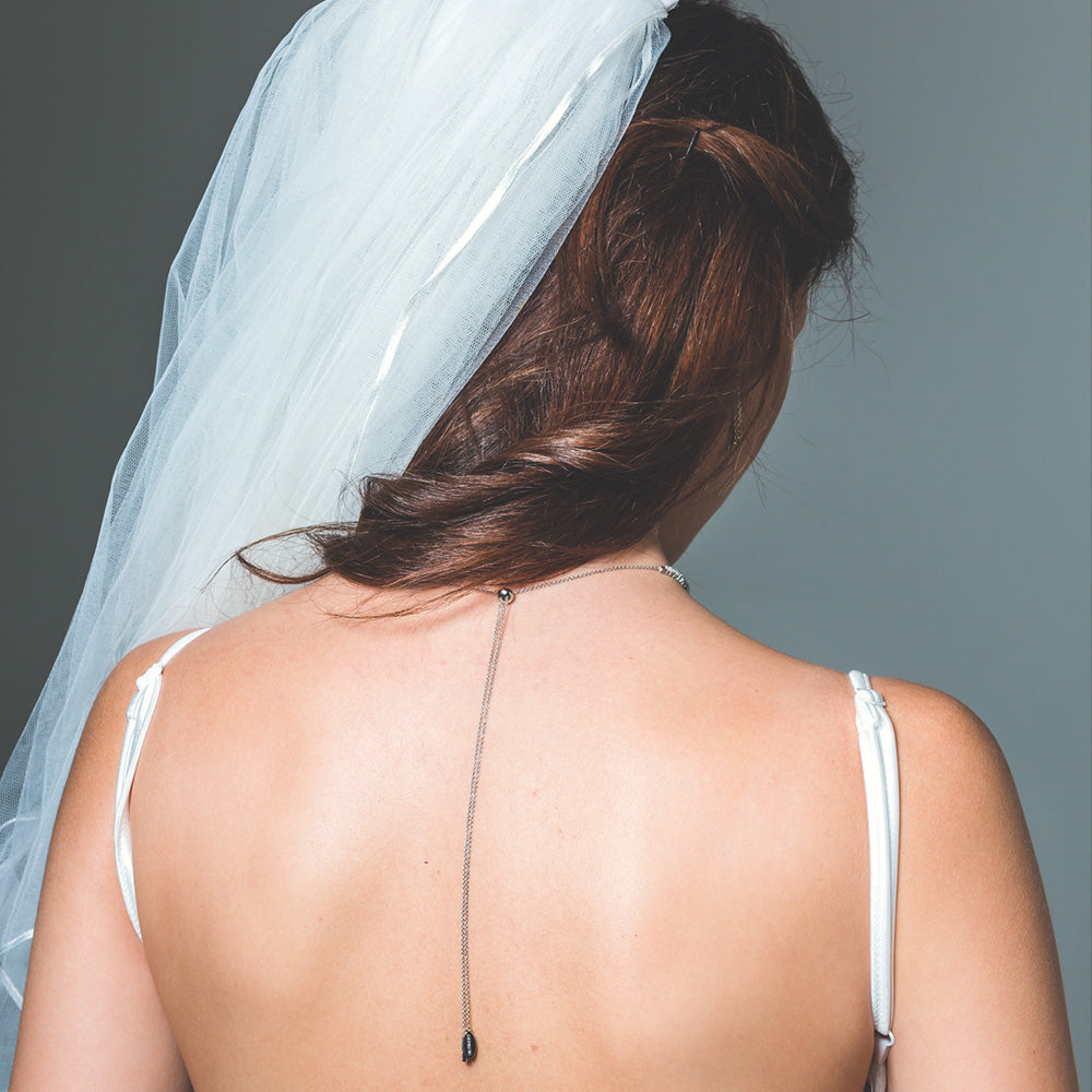 GEORGINI ICONIC BRIDAL VERA SILVER NECKLACE - BACK MODEL VIEW