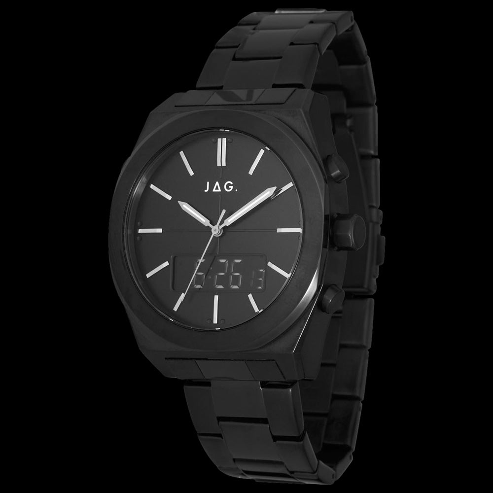 JAG LINCOLN ALL BLACK ANALOG DIGITAL MEN'S WATCH - ANGLE VIEW