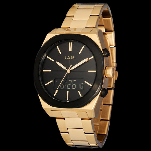 JAG LINCOLN GOLD BLACK DIAL ANALOG DIGITAL MEN'S WATCH - ANGLE VIEW