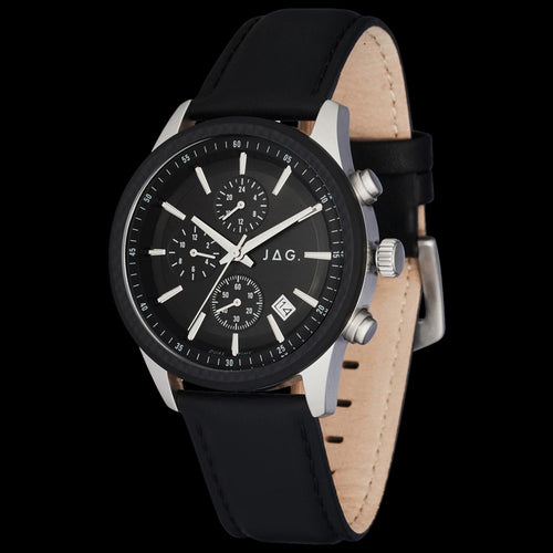 JAG JAMIESON BLACK LEATHER MEN'S WATCH - ANGLE VIEW