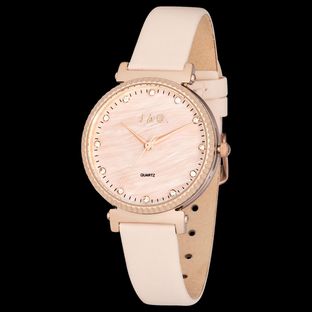 JAG VICTORIA PINK LEATHER ROSE GOLD LADIES WATCH - ANGLE VIEW
