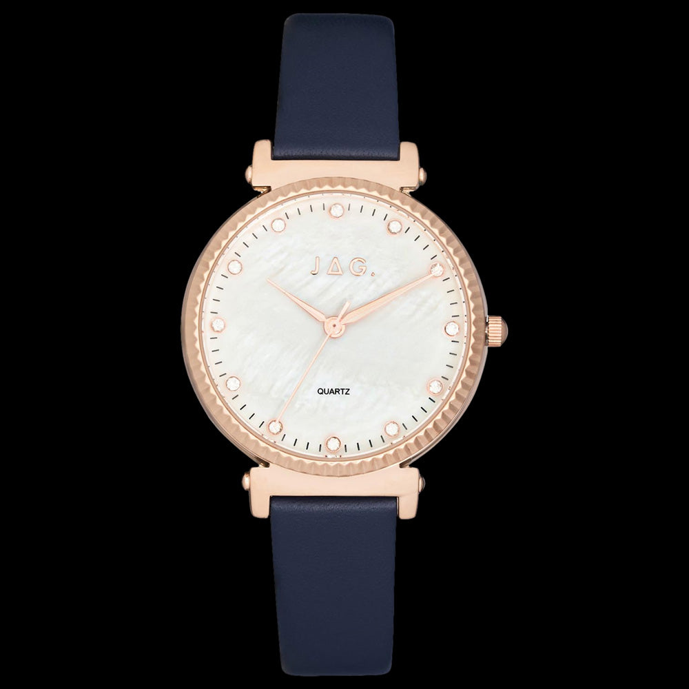 JAG VICTORIA BLUE LEATHER ROSE GOLD LADIES WATCH