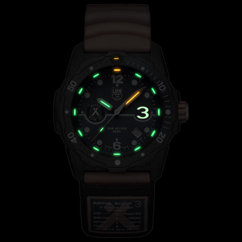 LUMINOX BEAR GRYLLS SURVIVAL LIMITED EDITION RULE OF 3 WATCH 3723.R3 - ILLUMINATION VIEW