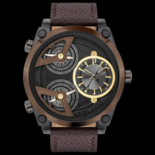 POLICE MEN'S WING BROWN IP LEATHER WATCH