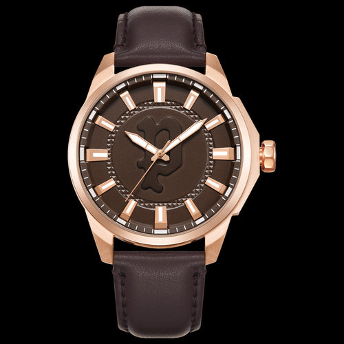 POLICE KAWEKA MEN'S BROWN DIAL ROSE GOLD LEATHER WATCH