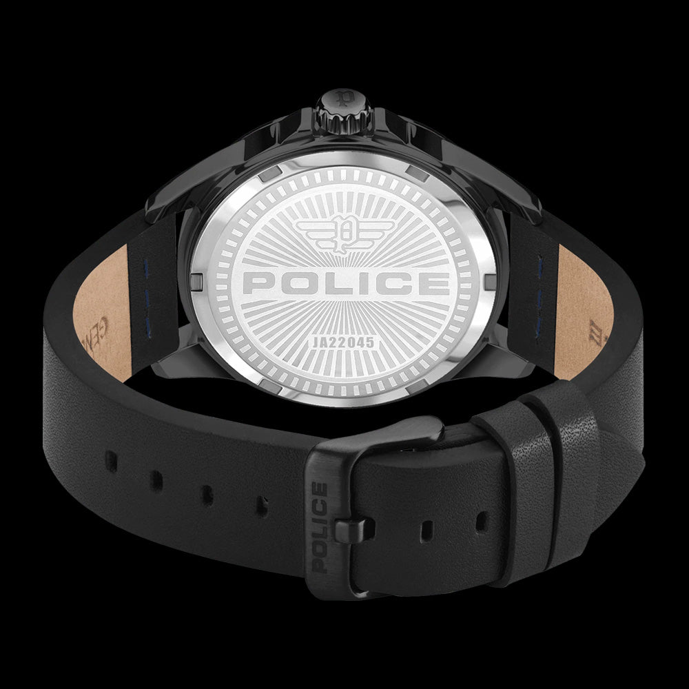 POLICE BARWARA MEN'S BLACK LEATHER WATCH - BACK VIEW