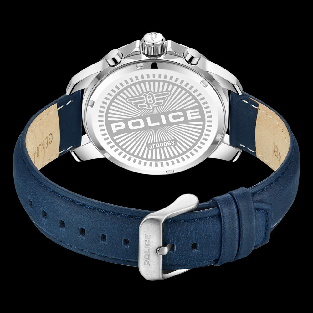 POLICE MENSOR MEN'S BLUE DIAL LEATHER WATCH - BACK VIEW