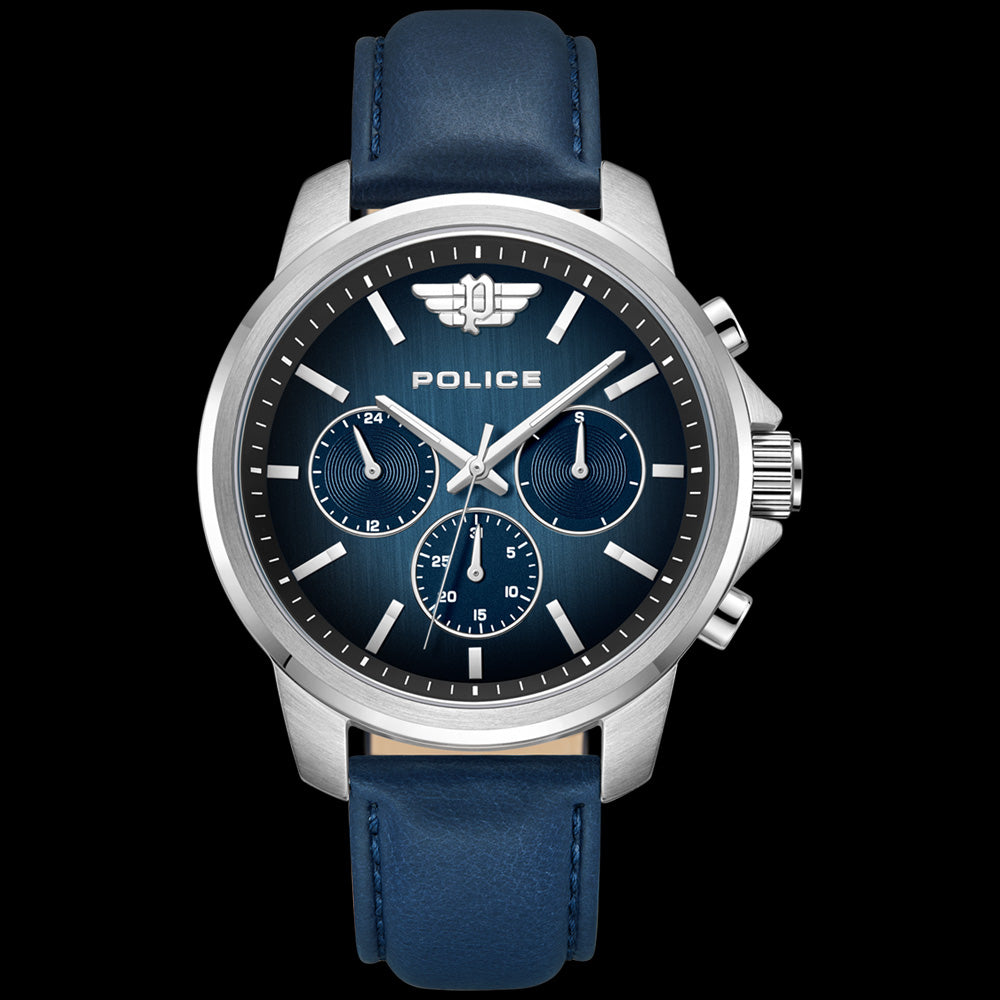 POLICE MENSOR MEN'S BLUE DIAL LEATHER WATCH