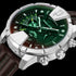 POLICE HUNTLEY MEN'S GREEN DIAL BROWN LEATHER WATCH- DIAL CLOSE-UP