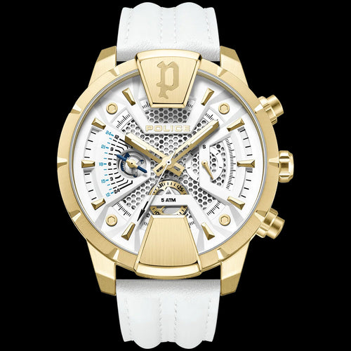 POLICE HUNTLEY MEN'S GOLD WHITE LEATHER WATCH