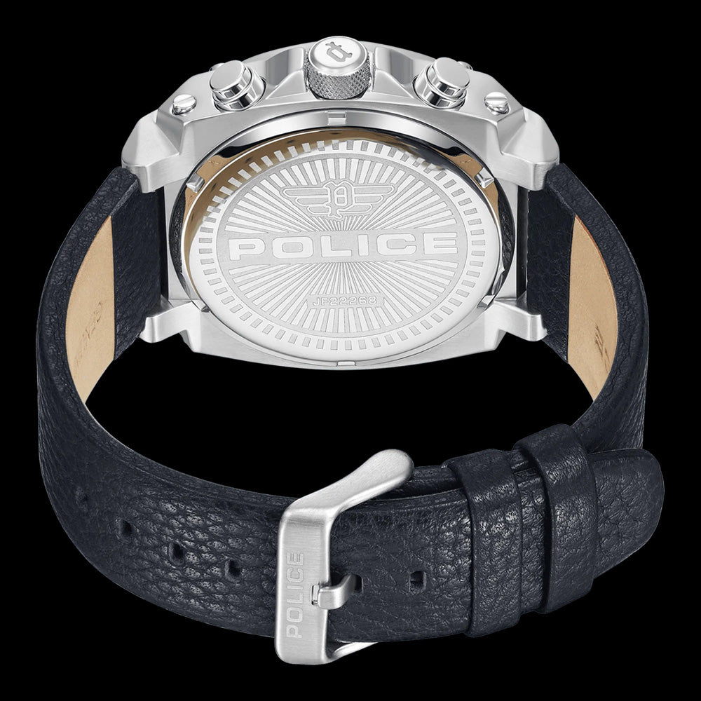 POLICE NORWOOD MEN'S BLUE LEATHER WATCH - BACK VIEW