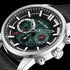 POLICE GREENLANE MEN'S GREEN DIAL BLACK LEATHER WATCH - DIAL CLOSE-UP